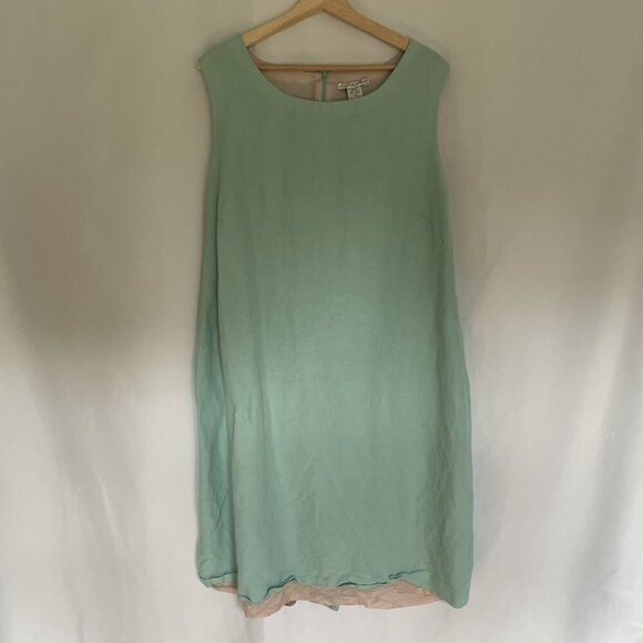 Jillian Jones Sz 18W linen rayon light green aqua sleeveless summer sundress - Picture 1 of 6